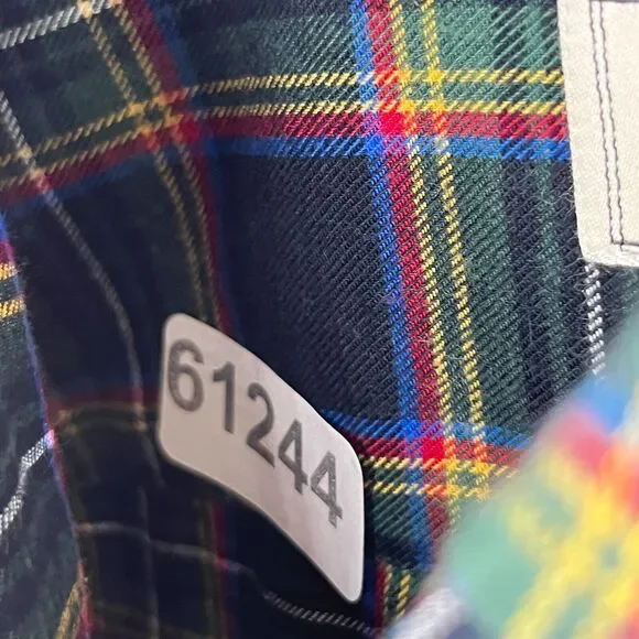 MAISON KITSUNE Shirt Mens 40 L Tartan Plaid Flannel Tricolor Fox Cotton Green - Picture 14 of 14